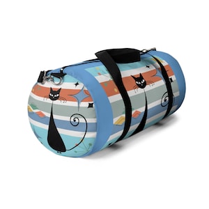 Mid Century Modern Atomic cat retro Duffel Bag, weekend bag, travel luggage, colorful duffel bag, gym sports bag