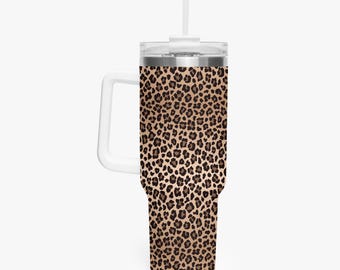 Leopard Print 40oz Car Tumbler Cup: Stainless Steel Travel Mug