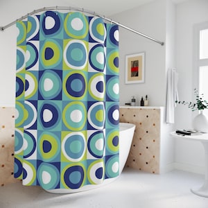 Modern Geometric Shower Curtain, Vibrant Bathroom Decor, Colorful Bath Accessory, Mid-Century Style, Unique Gift Idea