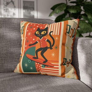 Funda de almohada retro con diseño de gato patinando / Decoración acogedora para el hogar, regalo para amantes de las mascotas, estilo vintage, bonita funda de cojín, decoración navideña