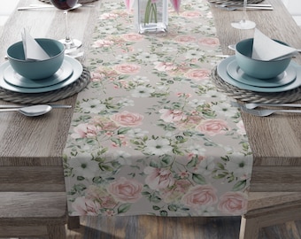 Pink Floral Table Runner: Shabby Chic Farmhouse Decor