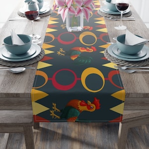 Mid Century Modern Rooster Revival Table Runner