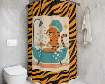 Verspielter Tiger Duschvorhang: Retro Skurril Badezimmer Dekor