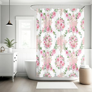 Rosenstrauß Eleganz: Shabby Chic Rosa Rosen Duschvorhang, vintage Gardinen, Duschvorhang rosa, Rosenstrauß Rosa