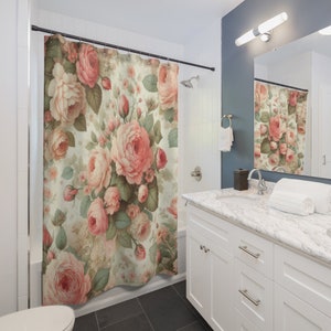 Country roses Shabby chic style Shower Curtain, chic bathroom decor, botanical, floral, Farmhouse, romantic stall shower curtain