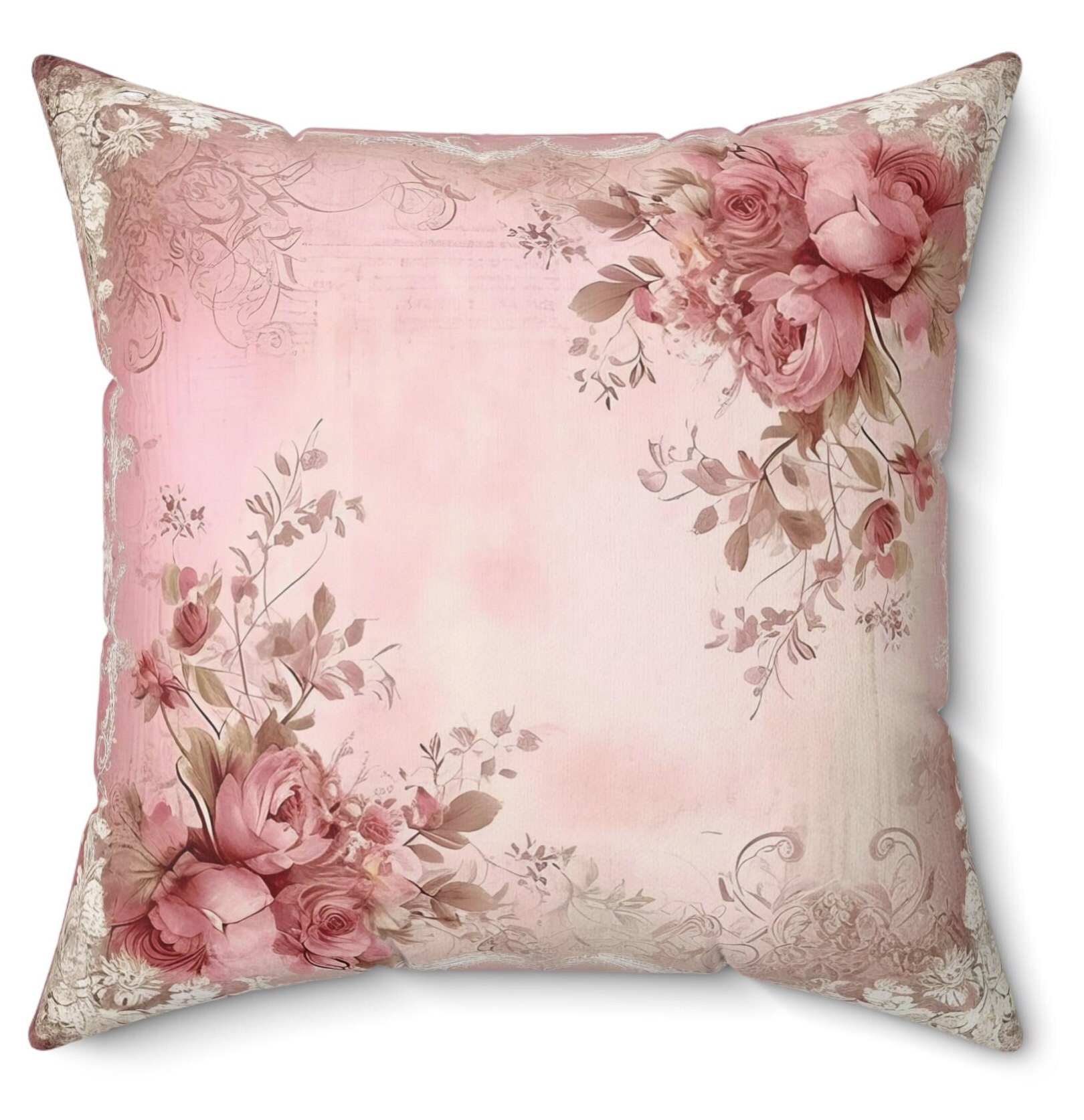 Vintage Old Light Roses Shabby Chic Square Pillow, French Vintage