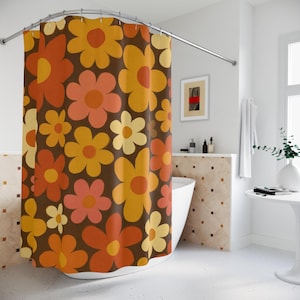 Retro 70s Floral Shower Curtain, Vintage Home Decor, Boho Bathroom Accessory, Flower Power Design, Perfect Gift for Homewarming