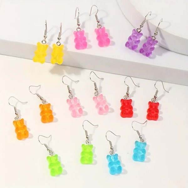 Mini marque style mignon Haribo Gummy Bear résine boucles d'oreilles pendantes cadeaux pour filles et femmes Gummy Bears Gummies