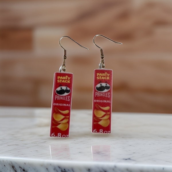 Mini Brand Style Pringles Original Cheddar Cheese Party Stack Earrings Hook Style Dangle