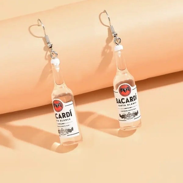 Mini Brand Style Trendy Barcardi Vodka Bottle Drop Food Drink Earrings For Women Jewelry