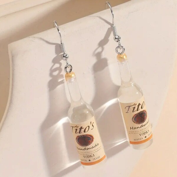 Mini Brand Style Trendy Tito’s Vodka Bottle Drop Food Drink Earrings For Women Jewelry