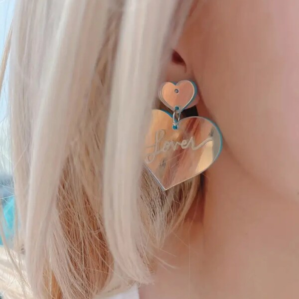 Taylor Swift Lover Era Dainty Heart Shaped Earrings iridescent Dangle Earrings Tortured Poets