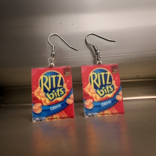 Mini Brand Style Food Ritz Bits Cracker Earrings Hook Style Dangle