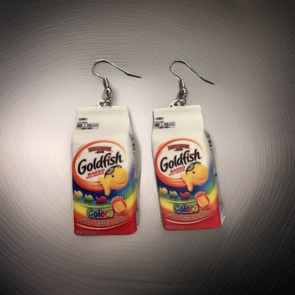 Mini Brand Style Food Goldfish Cracker Earrings Hook Style Dangle