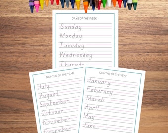 Days of the Week & Months Printable Worksheet (Digital Download)