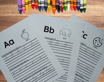 Werkblad voor het overtrekken van de letters van het alfabet, ABC-letteroefening (digitale download)
