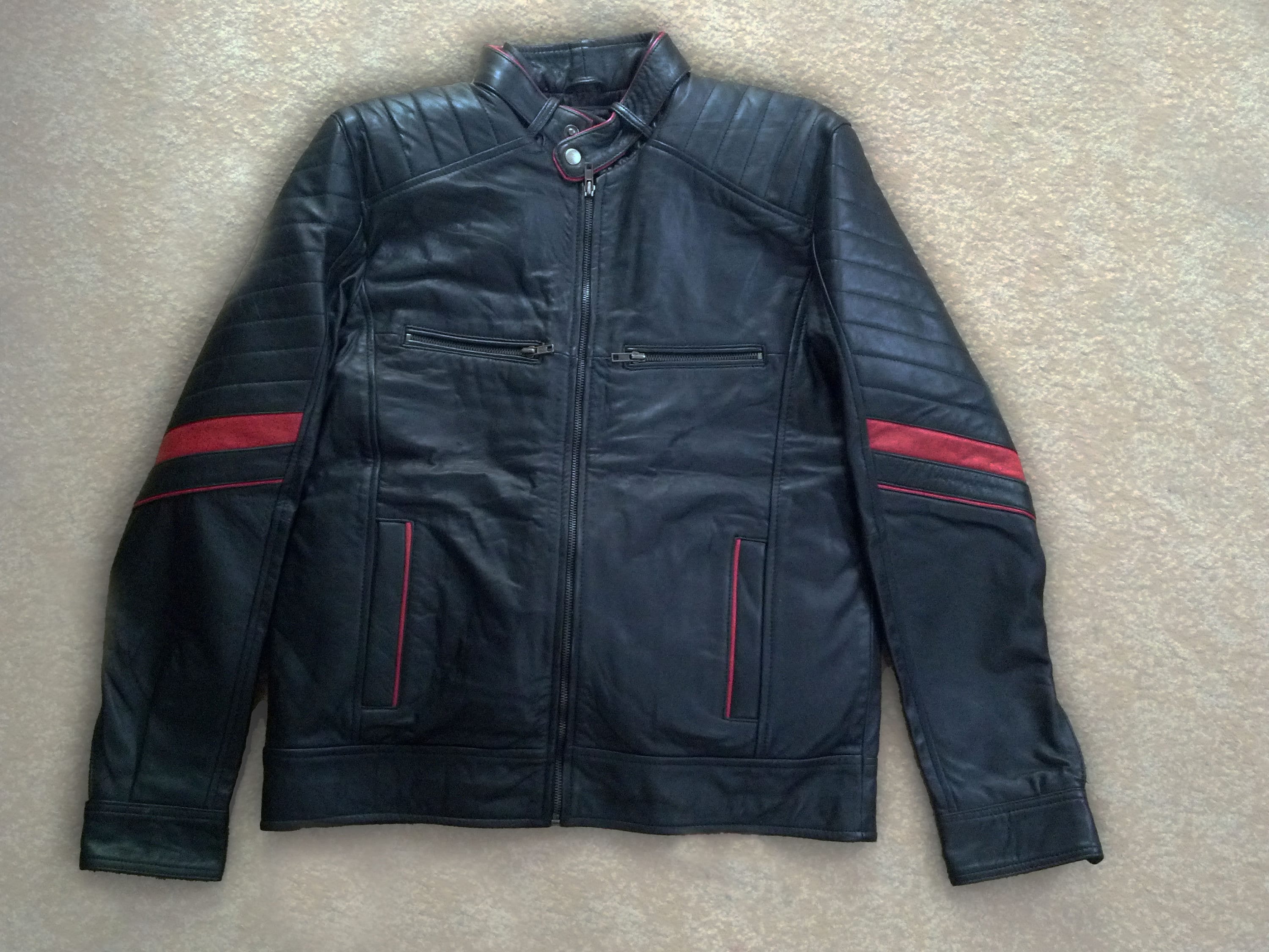 Black Leather Jacket With Red Strips Etsy UK