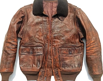 Mens A2 Aviator Distressed Brown Cowhide Leather Bomber Jacket