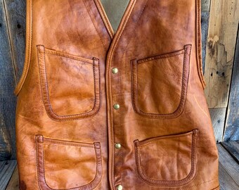 Men Tan Brown Distressed Leather Biker Vest , Brown Leather Sleeveless Vest, Biker Bomber Gilet Casual Vest, Gift For Him, Cafe Racer Vest