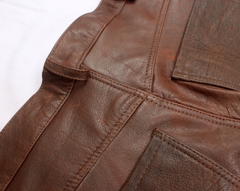 Brown Tan Distressed Soft Leather Lambskin Pants