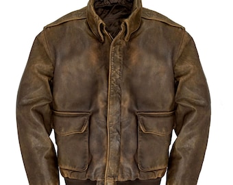 Mens Distressed Brown Aviator Flight Bomber G1 Flight Bomber Jacket