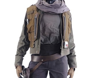 Rogue One A Star Wars Story Jyn Erso Cosplay Grey Jacket Vest Trouser Scarf Costume