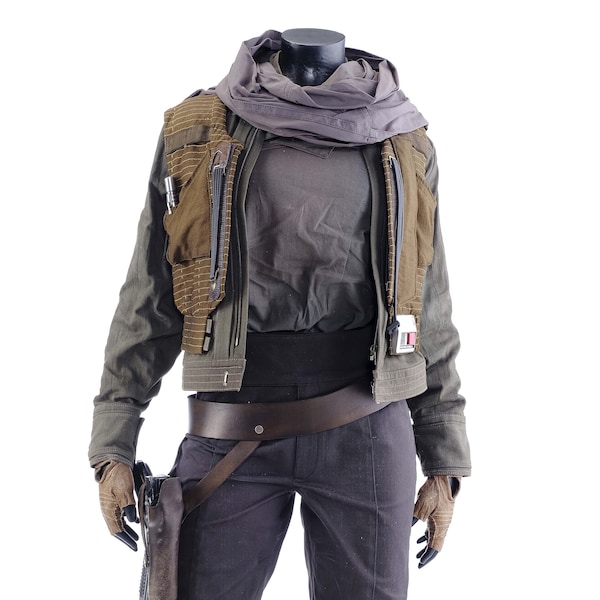 Cosplay de Jyn Erso de Rogue One: Uma História Star Wars - Jaqueta Cinza, Colete, Calça e Cachecol
