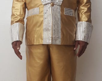 Elvis Presley Gold Lame Tribute Artist Suit in faux leather