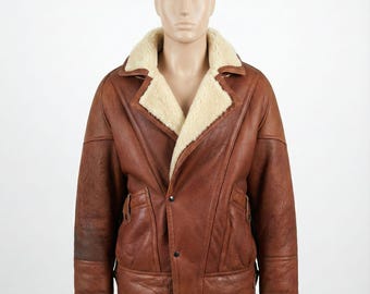 Handmade Leather Aviator Jacket: Brown Lambskin, Shearling Lining