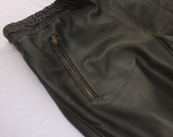 Real Black Lambskin Leather Soft Handmade Casual Trousers