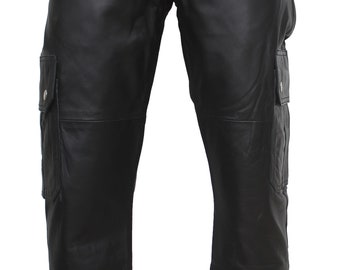 Men's Lambskin Soft Leather Black Cargo Four Pocketed Pants