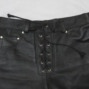 Men&#39;s Lambskin Soft Leather Front Laces Handmade Pants