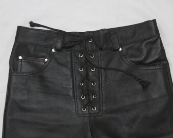 Men's Lambskin Soft Leather Front Laces Handmade Pants