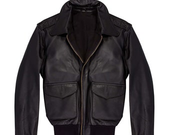 Mens Brown Leather A2 Aviator Bomber Jacket