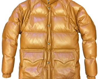 Leather Puffer Bomber Tan Coat