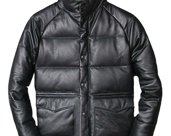 Leather Puffer Bomber Black Coat