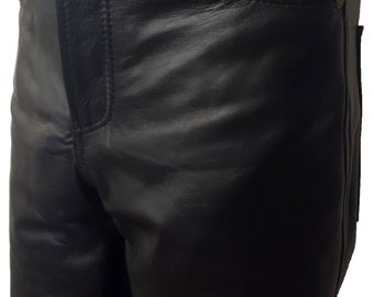Men's Lambskin 501 Black Leather Straight Formal Pants