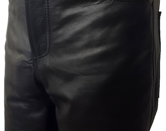 Men's Lambskin 501 Black Leather Straight Formal Pants