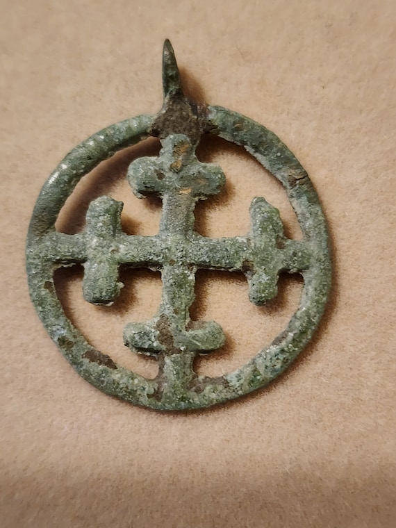 Medieval Bronze Crusaders Cross in Wheel Ancient Chri… Gem