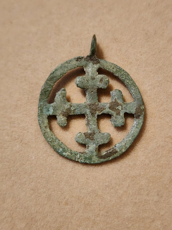 Medieval Bronze Crusaders Cross in Wheel Ancient … - image 2