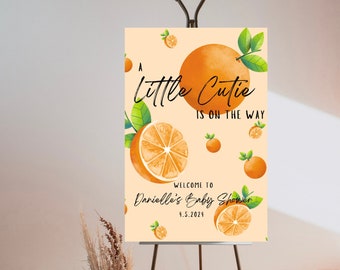 A LITTLE CUTIE Is On The Way Baby Shower Sign Template, Orange Baby Shower Poster Printable, Foam Poster, Fully Customizable