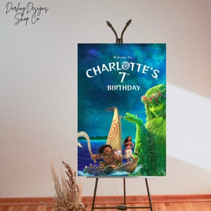 Modelo de placa de aniversário MOANA, pôster de aniversário infantil, Hei Hei, Pua, Maui, pôster de aniversário Moana para impressão, pôster de espuma, totalmente personalizável