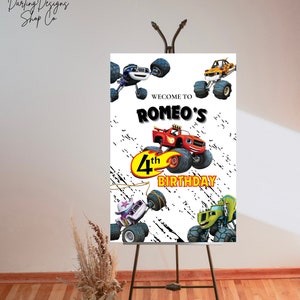 Modello per cartello di compleanno BLAZE, poster di compleanno per bambini, poster di compleanno Monster Truck stampabile, poster in schiuma, completamente personalizzabile