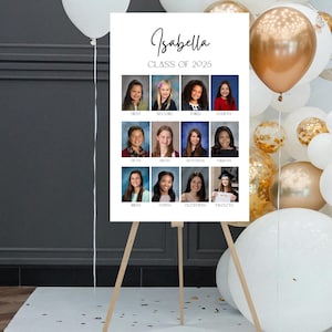 Plantilla de póster con fotos de graduación para fiesta de graduación, póster con 12 fotografías escolares, póster imprimible en cartón pluma, totalmente personalizable