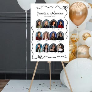 Plantilla de póster con fotos de graduación de BOWS GRADUATION FIESTA, póster con 12 fotografías escolares, póster imprimible en cartón pluma, totalmente personalizable