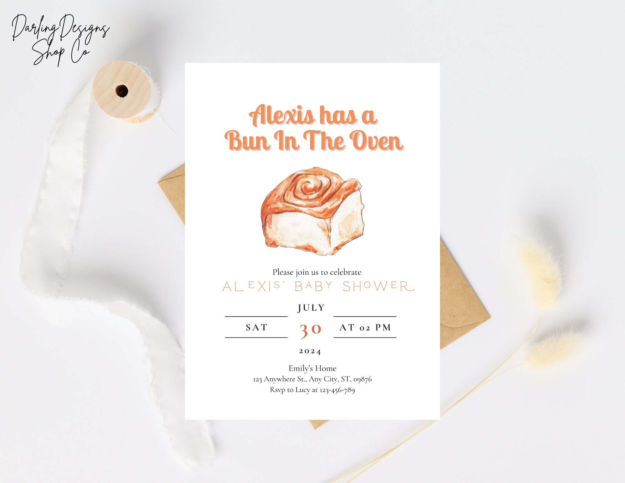 BUN IN the OVEN Baby Shower Invitation Template, Cinnamon Bun Baby ...