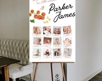 HOLY RAVIOLI FIRST Birthday Picture Sign Template, Our Little Meatball, First 12 Month Poster, Printable, Foam Poster, Fully Customizable