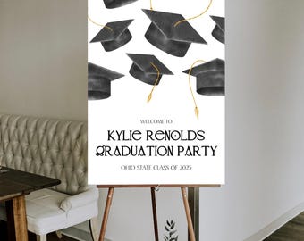 FLYING GRADUATION CAPS Graduation Party Welcome Poster Template, Graduation Announcement, Printable Foam Board Poster, Fully Customizable