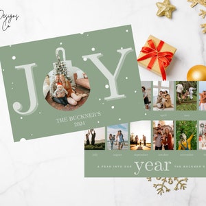 Plantilla de tarjeta navideña JOY, Fotos navideñas familiares, Un pico en nuestro año, Tarjeta navideña, Imprimible o digital, Totalmente personalizable
