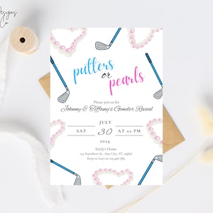 PUTTERS OR PEARLS Gender Reveal Baby Shower Invitation Template, Girl or Boy, Baby Shower Invitation, Printable or Evite, Fully Customizable